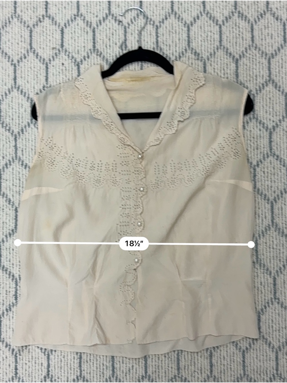 1940’s Vintage Cream Eyelet Lace Sleeveless Blouse Cottagecore Romantic - S - Picture 14 of 15
